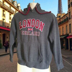 ZONE ONE London England British Flag Hoodie Embroidered Red Lettering Sweatshirt